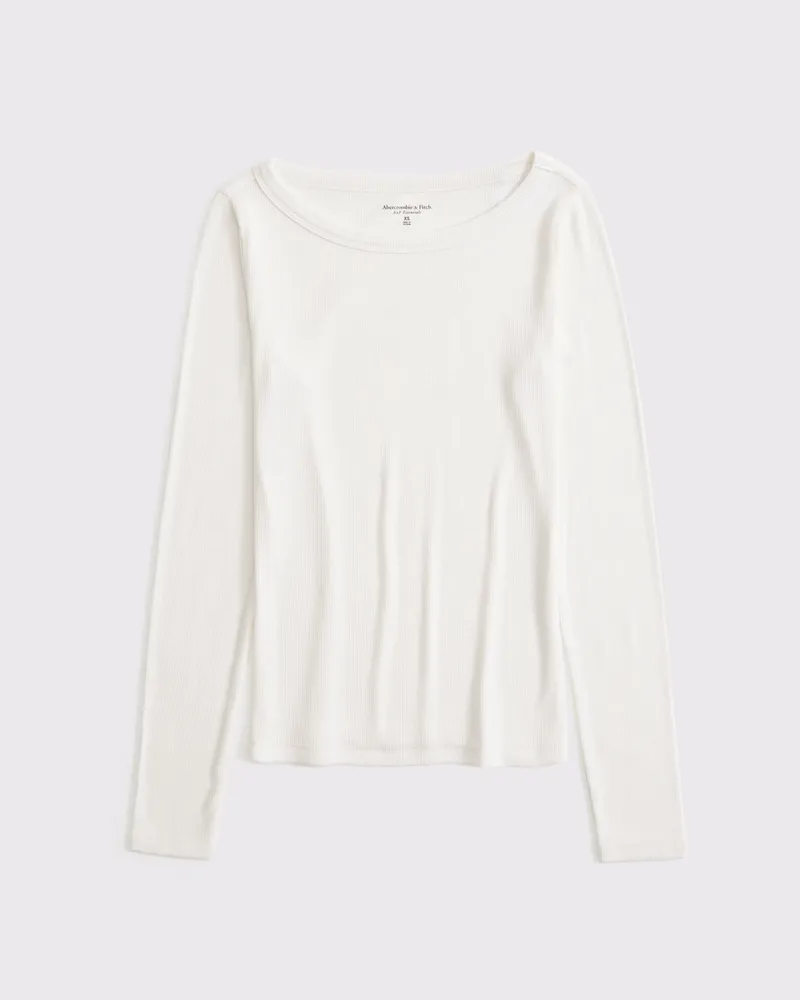 Long-Sleeve Boatneck Featherweight Rib Top
